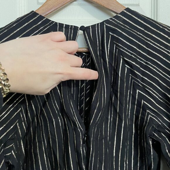 Express Womens Black Gold Metallic Stripe Tie Front Keyhole Blouse Size Small - Picture 6 of 9